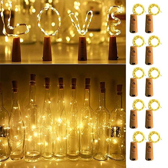 4 stuks Betoverende Wijnkurk-Koperdraadlamp-Creëer Magische Sferen -1 meter lang en met 10 led-lichtjes