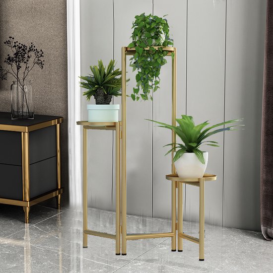 opvouwbare bloemen en plantenrek in Scandinavische stijl -metaal -champagne goud-hoogte 69,5 cm