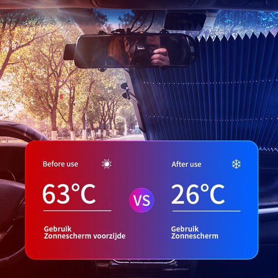 Automatische Intrekbare Zonnekap Auto – 70 cm – Warmte Isolatie Zonnescherm Voorruit – 6 Zuignappen – Universeel – Met Opbergdoos