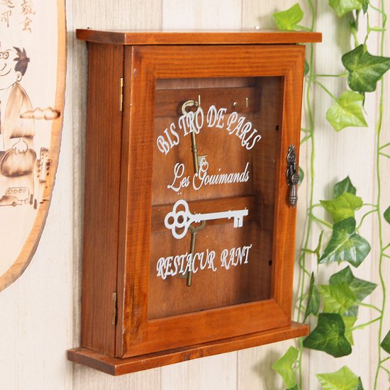 Massief Houten Sleutelkastje - 21 x 25,5 x 6 cm – Wandmontage – Vintage Bistro Design