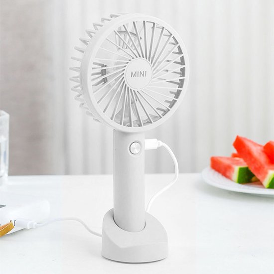 Draagbare Ventilator - oplaadbaar met USB - kan mobiel op voet plaatsen - perfect voor op op reis, buiten met warm weer - Wit