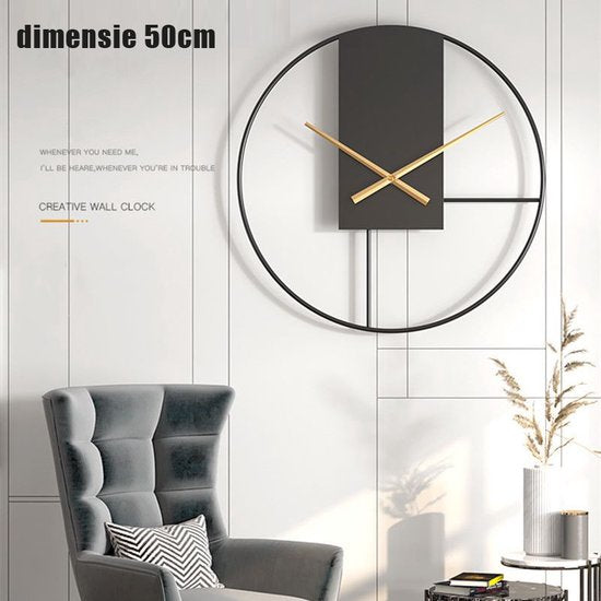 50cm Scandinavische Metalen Wandklok - Zwart/Goud