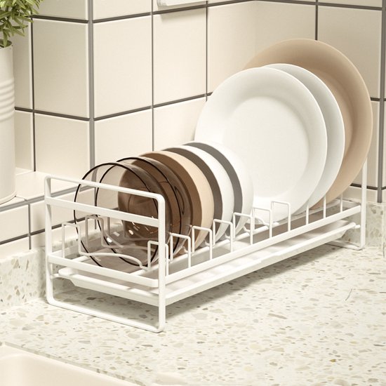 Multifunctioneel Metalen Afdruiprek met witte opvangbak-Kast Organizers-afwasrek-wit
