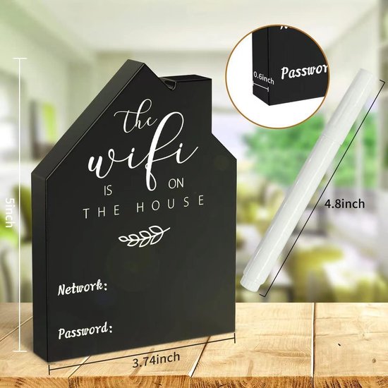 Houten WiFi Bord Huisvorm – Schrijfbaar Netwerk & Wachtwoord