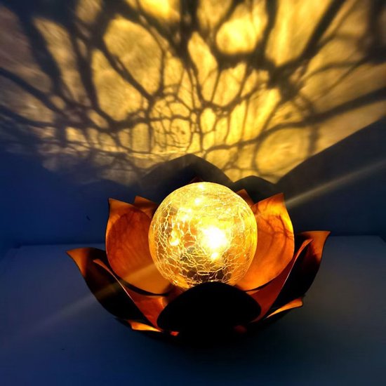 Lotus zonne-energie tuinlamp met dagsensor - Goudgeel