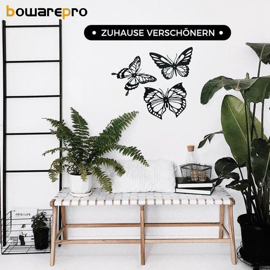 Metalen Vlinder Wanddecoratie 3-pack – Modern Zwart – Binnen & Buiten – 3D Effect – Uniek Design – afbeelding 16