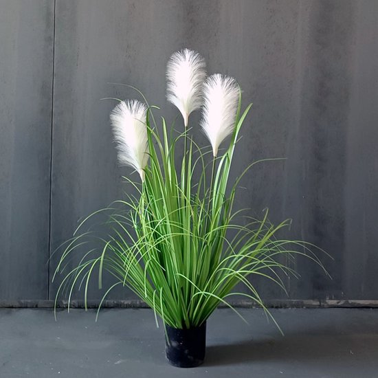 Realistische Kunstplant Pampasgras - Witkleuren - Onderhoudsvrij en Duurzaam - 90 cm Hoog