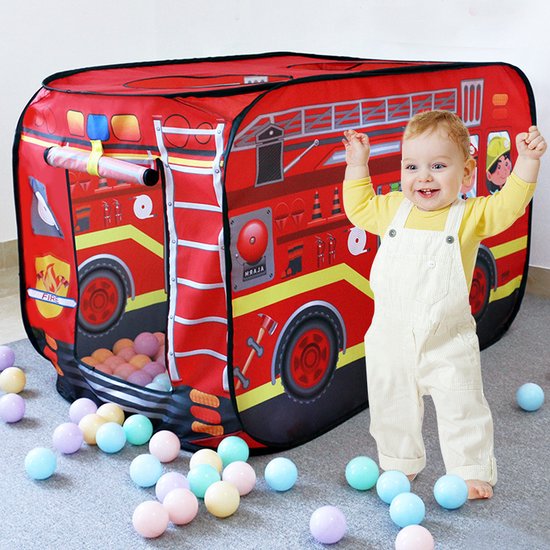 TDR Kinder Auto Tent Brandweerwagen - Opvouwbaar 112x70x75CM