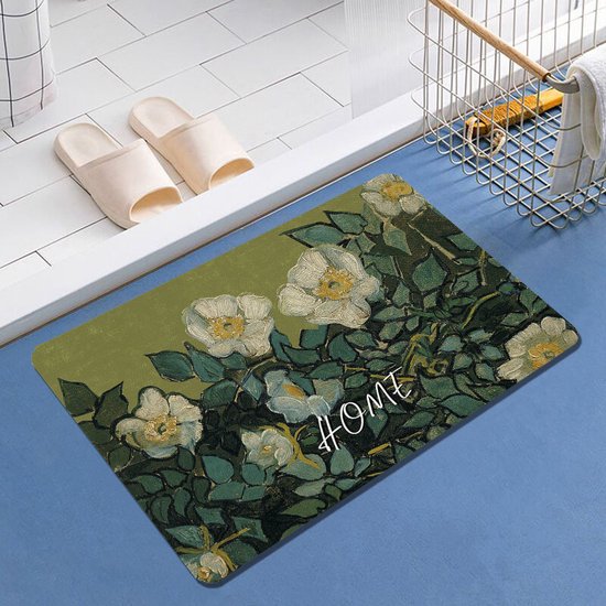 Kunstzinnige Antislip Badmat - Vincent van Gogh's "Roses" - Luxe Siliconen Diatomeeënaarde Mat - 39,5x59 cm