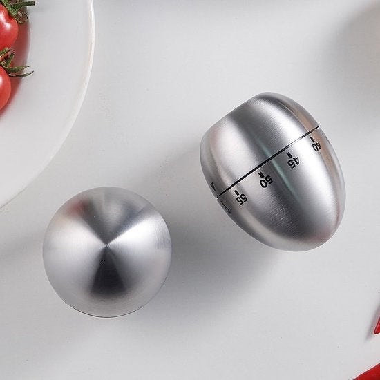 Luxe Roestvrijstalen kookwekker – Tot 60 Minuten Precisie Timing, Eivormig Design – Zilver