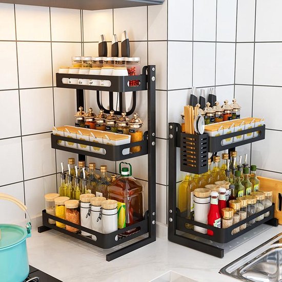 TDR - Multifunctioneel Staande Keukenrek of multifunctioneel organiser - 3 laags - Zwart
