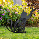 Metalen tuinsteker zwarte kat bloem silhouet met vlinder