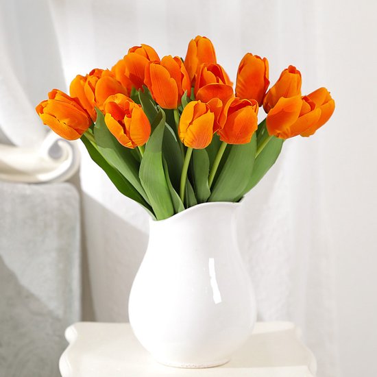 10stuks Prachtige kunst tulp-Realistische Uitstraling - Duurzaam en Onderhoudsvriendelijk-oranje en rood