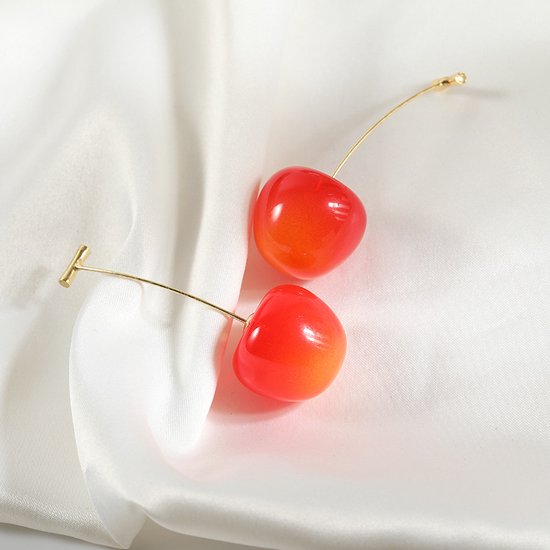 Lichte Rode Kersen Oorhangers - Reitsman Vrouwen Oorbellen