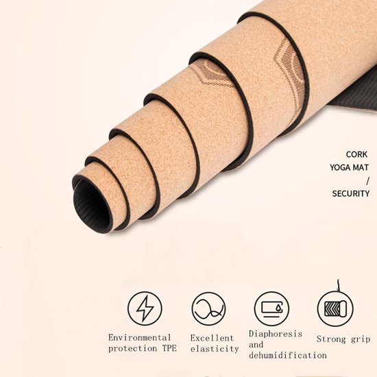 TDR Yoga Mat met Tas - Natuurlijk Kurk & TPE - 183x66 cm