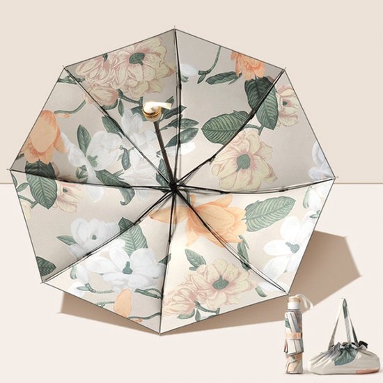 TDR-Opvouwbaar bloem paraplu - Zonbescherming Anti-Uv UPF50 + -Windproof- Stevig paraplu met diameter van 97 cm-blauw met rode rozen