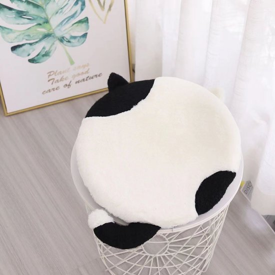 Rond Kussen Kat – 40×40 cm – Zwart/Wit Pluche Kussentje