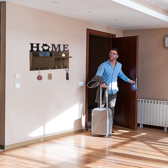 Grote Stijlvolle Wandgemonteerde Sleutelhouder met 'HOME' Design - Functionaliteit en Esthetiek in Eén-38*7.5*17cm-donkerbruin