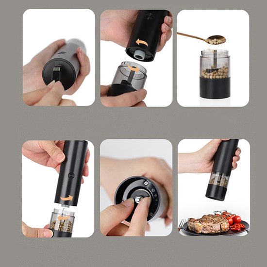 Oplaadbare elektrische pepermolen met dubbele standaard