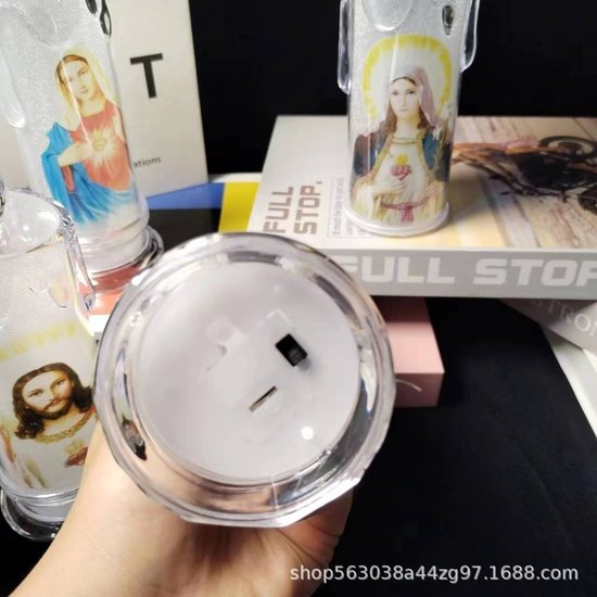 4-delige LED-Kaarsenset met Heilige Afbeeldingen –Elektronische kaars op batterij- Kerstdecoratie 6,5 x 18cm