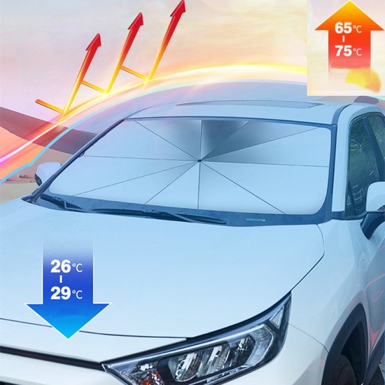 EXTRA GROOT Zonnescherm / autoparaplu - Binnenkant Voorruit Auto - Opvouwbaar - Hitte en UV bescherming 148X86cm