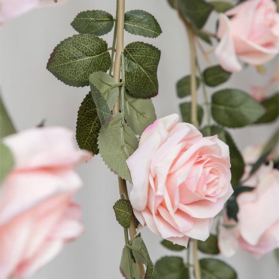 2 Stuks Klimop Slinger met grote rozen kunstbloem -2 meter lang-decoratieve slinger-Bloemenkrans- roze