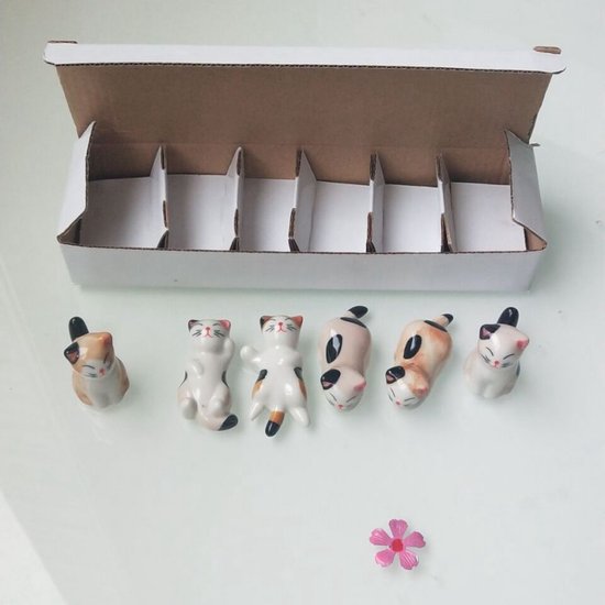 6x Keramische Kat Eetstokjeshouders – Vaatwasserbestendig – Schattige Chopstick Rests
