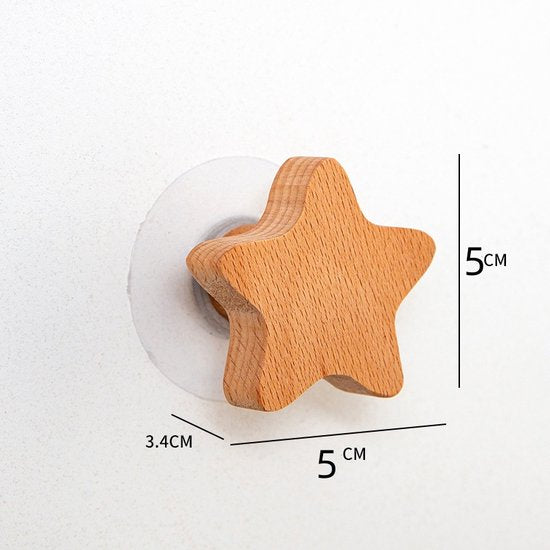 3 stuks Beukenhouten Kapstokhaken – Ster, Maan & Wolk