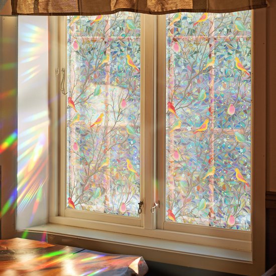 Milieuvriendelijke PVC Glasfolie - Kleurrijk vogel patroon - Zelfklevend - Privacy en UV Bescherming - 40x100 cm