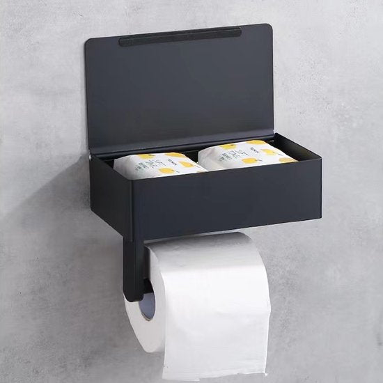 3-in-1 RVS Toiletrolhouders Zelfklevend-Vochtig Toiletpapier houder- met plankje-zwart