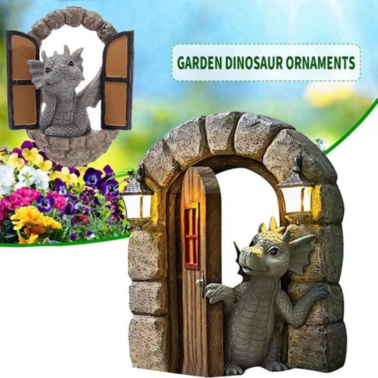 2stuks Hoogwaardige Kunststof Dinosaurus Ornamenten - Charmante Ophangbare Standbeelden voor Jouw Tuin