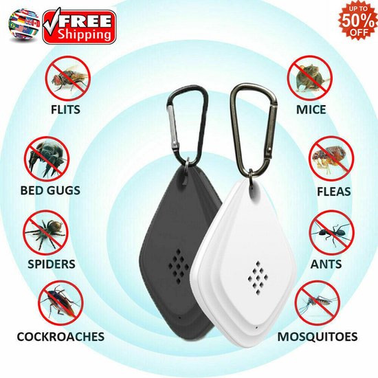 2 Stuks Draagbare Ultrasone ongedierteverjager- Insecten Bestrijden-werkt op USB -Wit