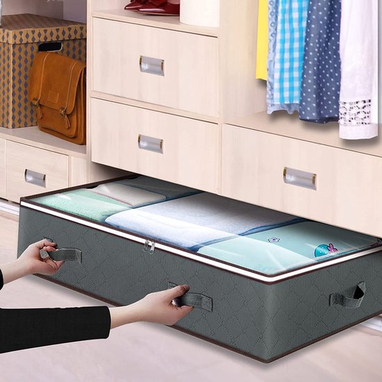 3 stuks Hoogwaardige Opbergboxen voor Onder het Bed -Ademend Non-woven Materiaal | Ruimte-optimalisatie Oplossing-diepgrijs 98*50*16CM