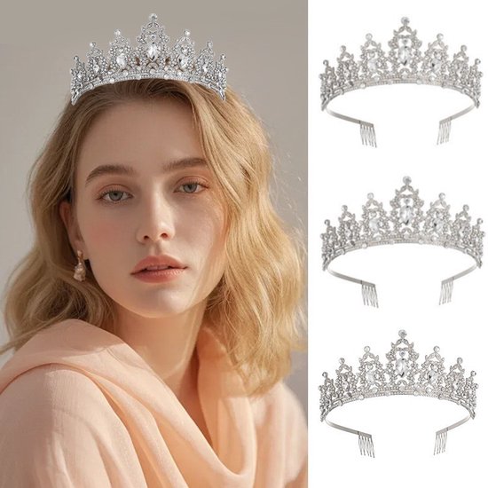 Elegante Zilver-Witte Kroon met 3A Waterdiamanten – Voor Verjaardagen, Huwelijksfeesten en Gala's