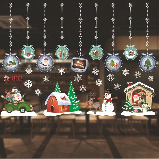 Kerst Raamstickers met Sneeuwvlokken en Kerstfiguren - Herbruikbaar en Statisch-35.5*50cm