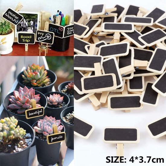 50 Mini Houten Krijtbordjes met Knijpertje voor Decoratie