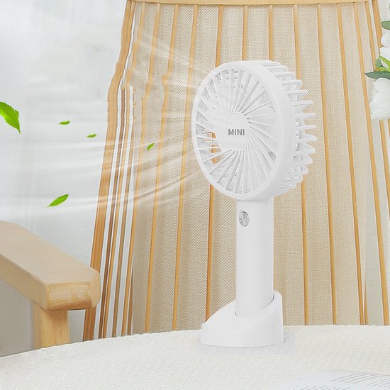 Draagbare Ventilator - oplaadbaar met USB - kan mobiel op voet plaatsen - perfect voor op op reis, buiten met warm weer - Wit