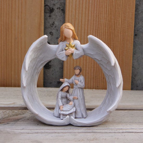 Merkloos Hars Beeld: Heilige Familie & Engel, 10*4.2*10.3 cm