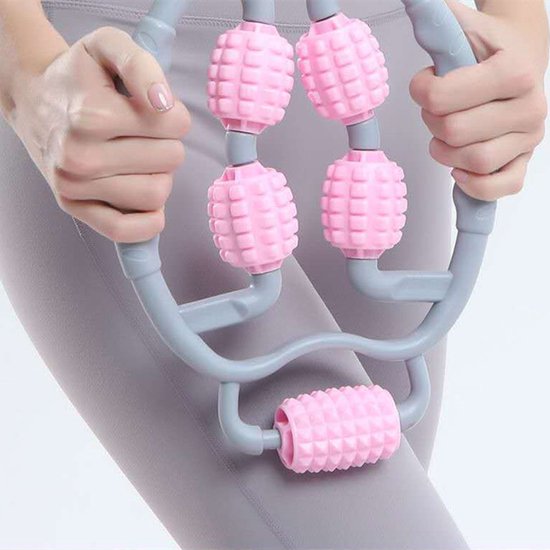 Fitness & Massage Set - De ultieme combinatie voor verbetering van lichaamsvorm en ontspanning - 1x Multifunctionele fitness en afslank klem & 1x Massage handvat met Rollers - Roze