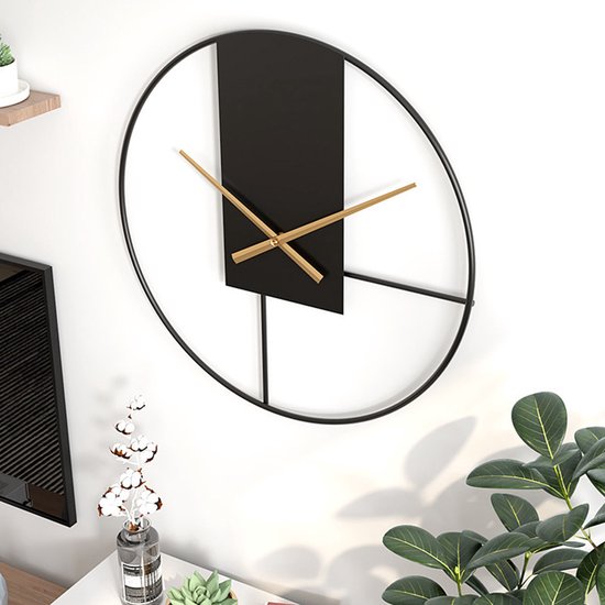50cm Scandinavische Metalen Wandklok - Zwart/Goud