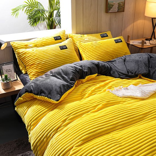 Luxe Flanellen Winter Beddengoedset - 3-Delig - Geel/Grijs