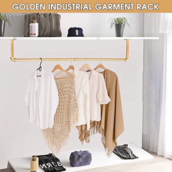 Industriële metalen buis kledingrek 78x24x81,5 cm goud