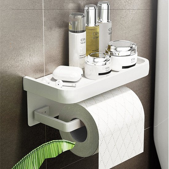 Moderne Toiletpapierhouder met Plank, wit 18x10,5x8cm