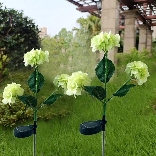 zonne-energie Hortensia Terraslamp voor Sfeervolle Buitenverlichting -Met dag en nacht sensor-IP55- 75,5 cm hoog-groen