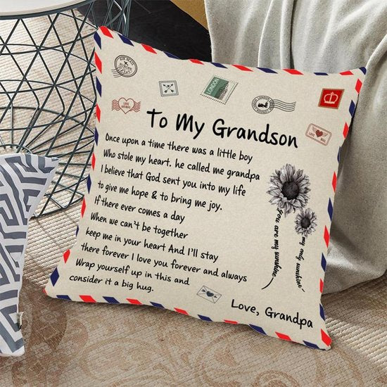 TDR - Sierkussensloop - 45x45 cm  - leuk als cadeau voor grootvader naar kleinzoon -  "To my grandson"