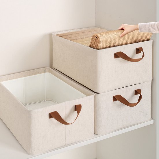 Merkloos 2x Katoen-Linnen 25L Opbergbox met stalen frame