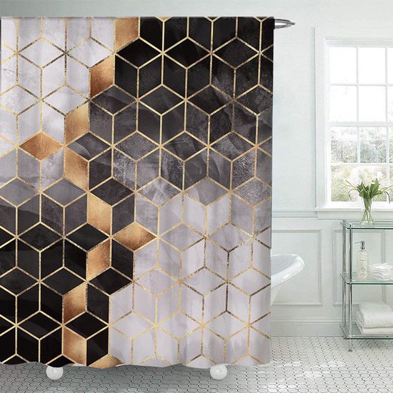 Waterdicht douchegordijn met marmerpatroon - Luxe uitstraling, Uitstekende waterbestendigheid, Eenvoudig te installeren 180*200CM-bruin/goud