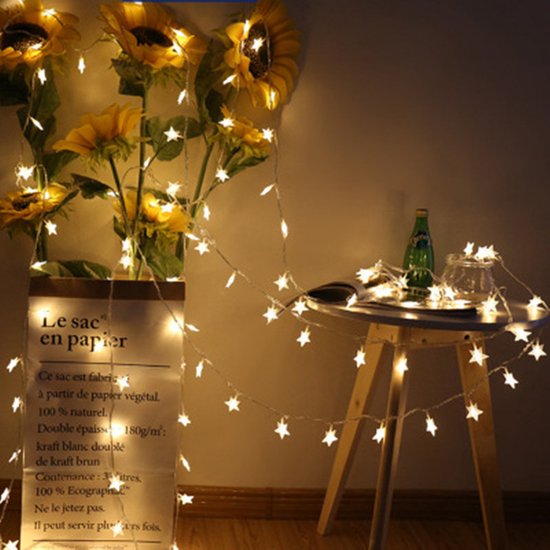 LED-achtergronddecoratie met sterrenslinger- 5 meter 30 lampjes-USB-afstandsbediening-8 knipperende modi-warm wit licht
