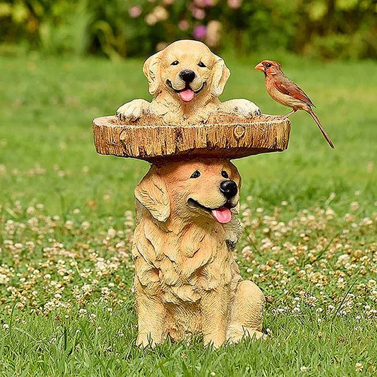 betoverende Resin Vogelvoeder met Schattig Hondenontwerp - Breng plezier en functionaliteit naar uw tuin -9x10x19cm