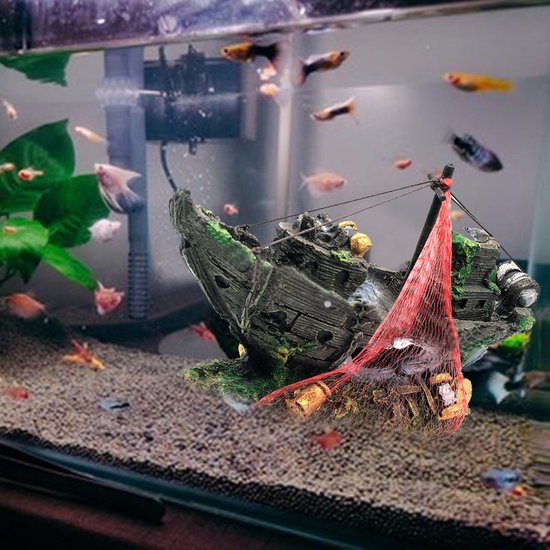 Piratenavontuur Aquarium Decoratie - Levendige Details, Duurzaam Harsmateriaal en Authentiek Ontwerp 25*9*18.5cm